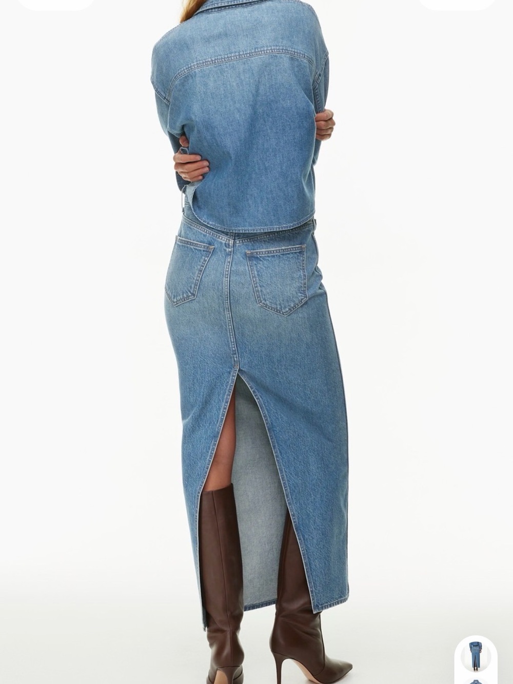 Denim Forum Light Blue Longline Denim Skirt with Back Slit
